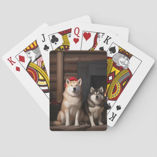 Akita bij de open haard Kerstmis Pokerkaarten (Achterkant)