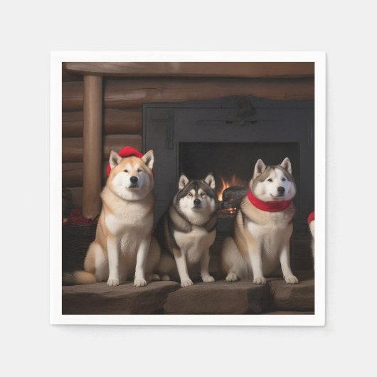 Akita bij de open haard Kerstmis Servet (Voorkant)