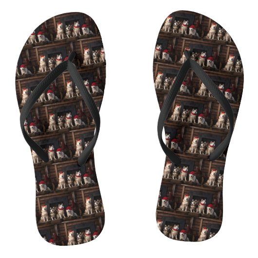 Akita bij de open haard Kerstmis Teenslippers (Voetbed)