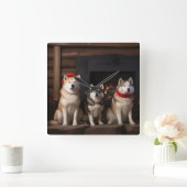 Akita bij de open haard Kerstmis Vierkante Klok (Huis)