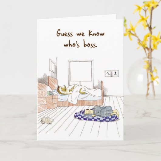 Akita Bossy Dog - Funny Boss Day Card Kaart (Gele Bloem)