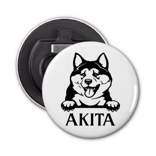 Akita Button Bottle Opener met magneet, Dog Button (Voorkant)