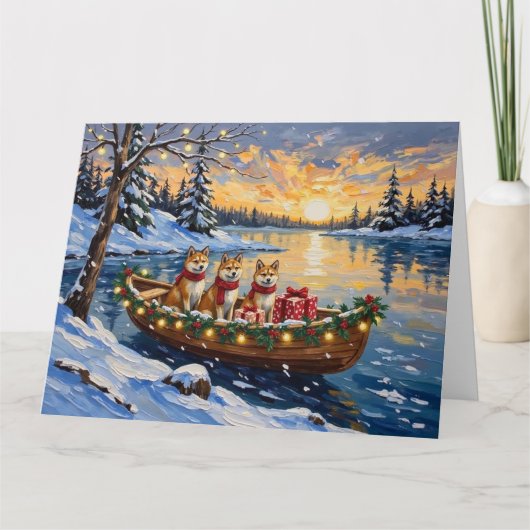 Akita Christmas Boat Holiday Kaart (Voorkant)