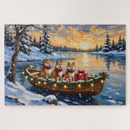Akita Christmas Boat Holiday Legpuzzel (Horizontaal)