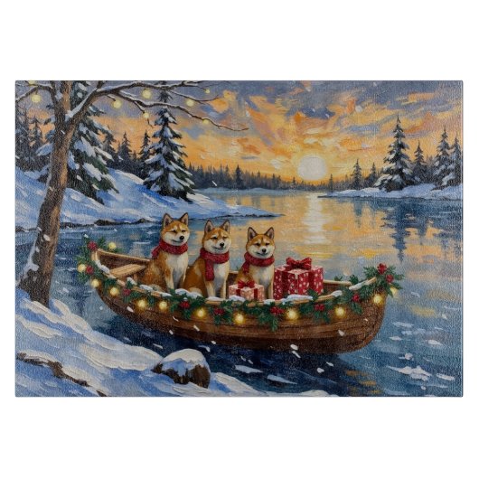 Akita Christmas Boat Holiday Snijplank (Voorkant)