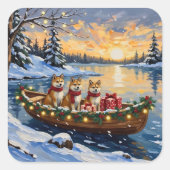 Akita Christmas Boat Holiday Vierkante Sticker (Voorkant)