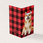Akita Christmas Dog with Holiday Red Buffalo Plaid Kaart (Buitenkant)