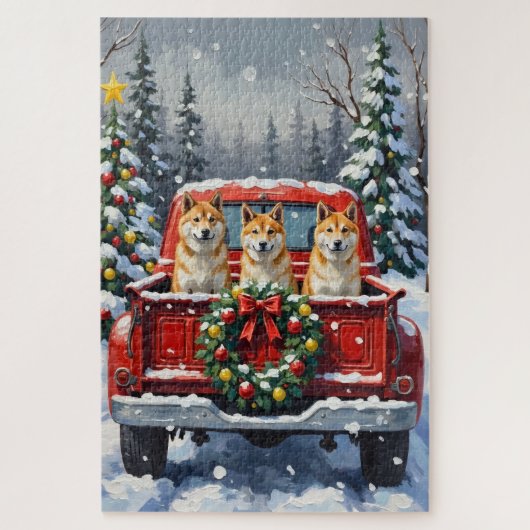 Akita Christmas Red Truck Holiday Legpuzzel (Verticaal)