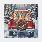 Akita Christmas Red Truck Holiday Magneet (Voorkant)