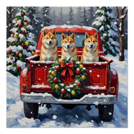 Akita Christmas Red Truck Holiday Perfect Poster (Voorkant)