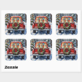 Akita Christmas Red Truck Holiday Vierkante Sticker (Vel)