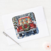 Akita Christmas Red Truck Holiday Vierkante Sticker (Envelop)