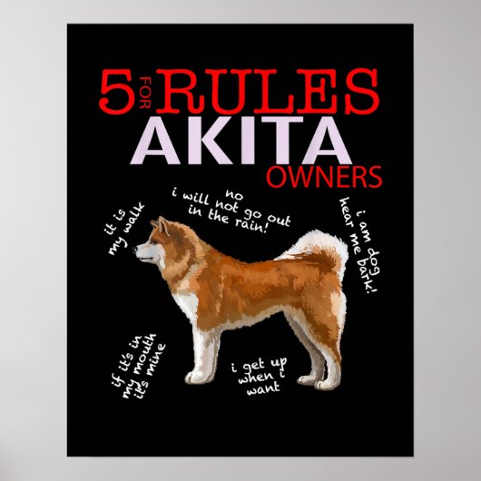 Akita Dog | 5 Rules Akita Dog Owner Poster (Voorkant)