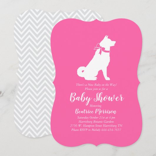Akita Dog Baby shower Girl Pink Kaart (Voorkant / Achterkant)