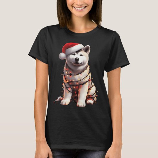 Akita Dog Christmas Lights Santa Hat Dog Lover Pre T-shirt (Voorkant)