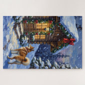 Akita Dog Christmas Log Cabin Holiday Legpuzzel (Horizontaal)
