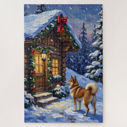 Akita Dog Christmas Log Cabin Holiday Legpuzzel (Verticaal)