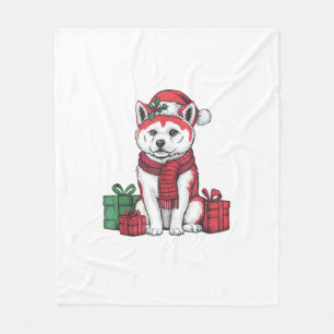 Akita Dog Christmas Outfits Santa Hat Dog Kerstmis Fleece Deken
