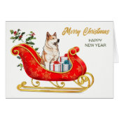 Akita Dog Christmas Sleigh Kaart (Voorkant Horizontaal)