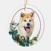 Akita Dog Evergreen Berry Wreath Keramisch Ornament (Links)