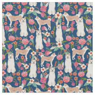 akita dog florals navy stof