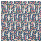 akita dog florals navy stof (Swatch)