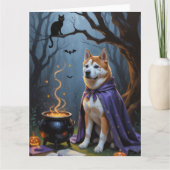 Akita Dog grillige Halloween schilderij Kaart (Voorkant)