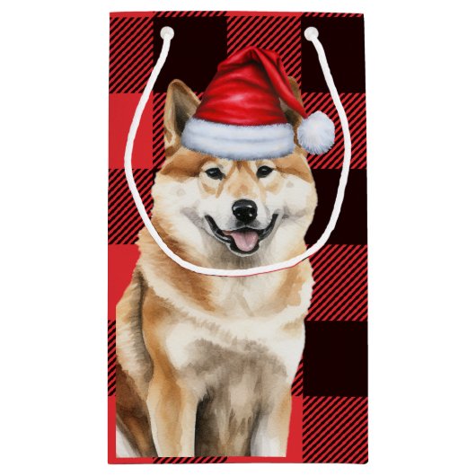 Akita Dog Holiday Red Buffalo Plaid Kerstmis Klein Cadeauzakje (Achterkant)