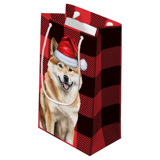 Akita Dog Holiday Red Buffalo Plaid Kerstmis Klein Cadeauzakje (Achterkant Gekanteld)