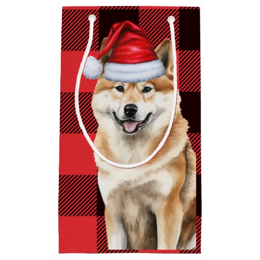 Akita Dog Holiday Red Buffalo Plaid Kerstmis Klein Cadeauzakje (Voorkant)