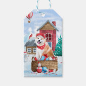 Akita Dog in het sneeuwkersthondenhuis Cadeaulabel (Voorkant)