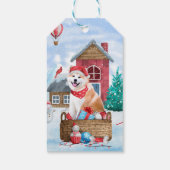 Akita Dog in het sneeuwkersthondenhuis Cadeaulabel (Achterkant)