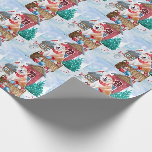 Akita Dog in het sneeuwkersthondenhuis Cadeaupapier (Hoek)