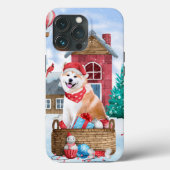Akita Dog in het sneeuwkersthondenhuis Case-Mate iPhone Case (Achterkant)