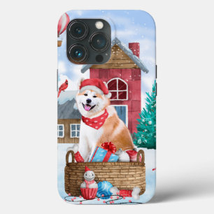 Akita Dog in het sneeuwkersthondenhuis Case-Mate iPhone Case
