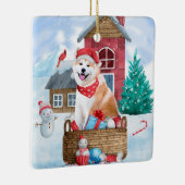 Akita Dog in het sneeuwkersthondenhuis Keramisch Ornament (Rechts)