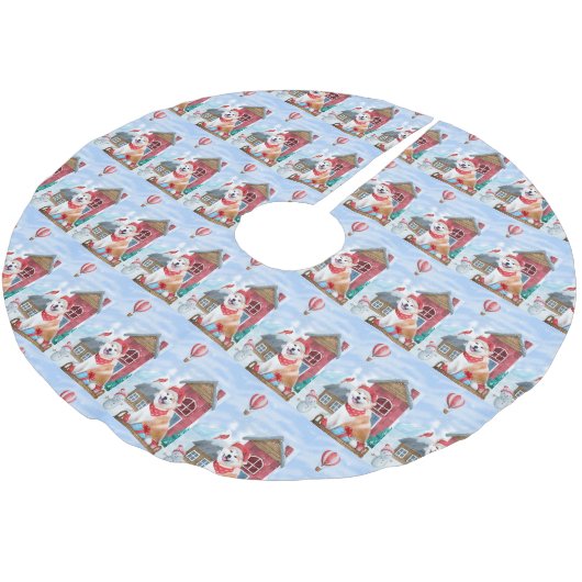 Akita Dog in het sneeuwkersthondenhuis Kerstboom Rok (Gekanteld)