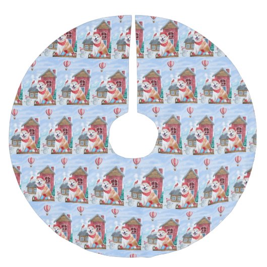 Akita Dog in het sneeuwkersthondenhuis Kerstboom Rok (Voorkant)