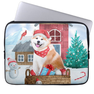 Akita Dog in het sneeuwkersthondenhuis Laptop Sleeve