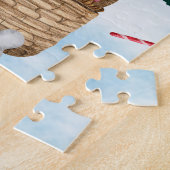 Akita Dog in het sneeuwkersthondenhuis Legpuzzel (Zijkant)