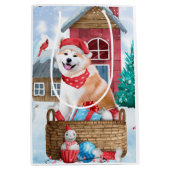 Akita Dog in het sneeuwkersthondenhuis Medium Cadeauzakje (Voorkant)