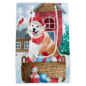 Akita Dog in het sneeuwkersthondenhuis Medium Cadeauzakje (Achterkant)