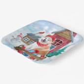 Akita Dog in het sneeuwkersthondenhuis Papieren Bordje (Gebogen)