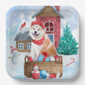 Akita Dog in het sneeuwkersthondenhuis Papieren Bordje (Voorkant)