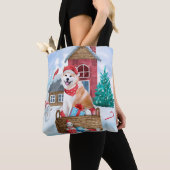 Akita Dog in het sneeuwkersthondenhuis Tote Bag (Dichtbij)