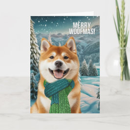 Akita Dog in Winter Scarf Merry Woofmas Feestdagen Kaart