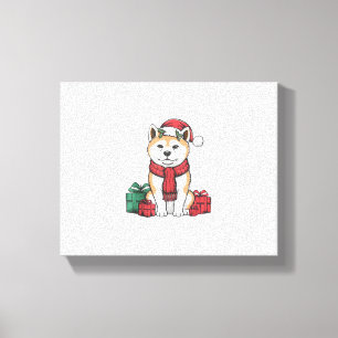Akita Dog Kerstfeesten Vakantie Santa Dog Xmas Canvas Afdruk