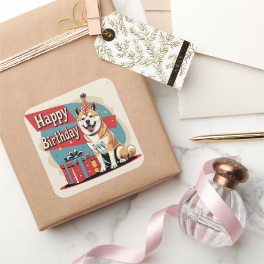 Akita Dog Kleurrijk Vierkante Sticker (Geschenken)