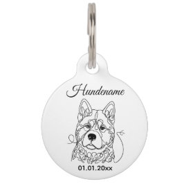 Akita Dog Line Art Personalized Tag Huisdierpenning