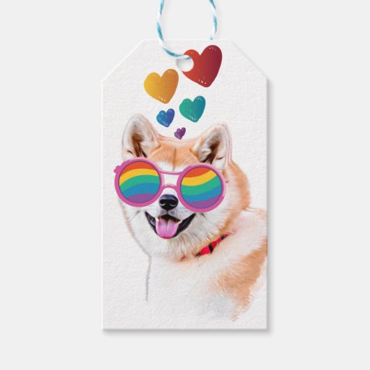 Akita Dog met harten Valentijnsdag Cadeaulabel (Voorkant)